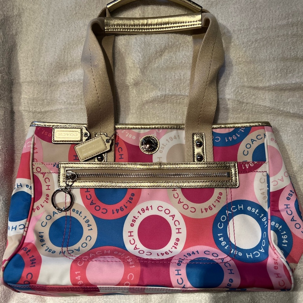Coach Pink and Blue Signature Tote